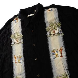 Moda Campia Moda Mens Black Rayon Drinks Palm Tree  Hawaiian Button Shirt XXL
